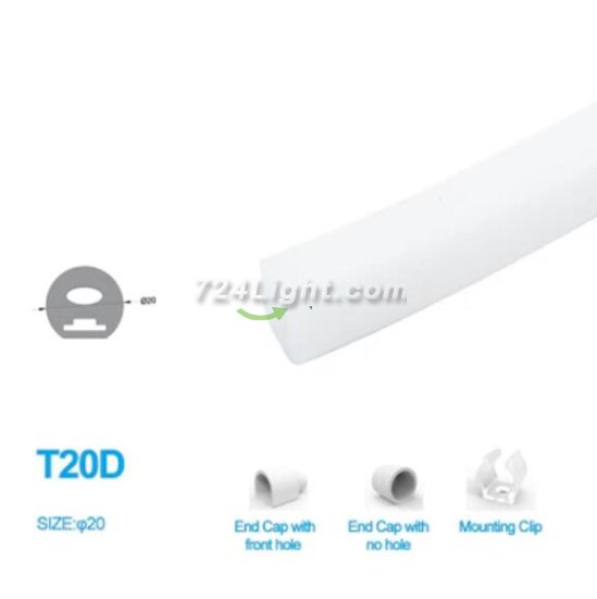(image for) 1M/5M/10M Pack of T20D LED Neon Light Housing Kit with End Caps and Mounting Clips, Flexible Neon Channel Fit for 10mm Wide LED Strip Lights