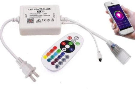 (image for) RGB LED Controller, 750W Max High-Voltage WiFi Color Changing RGB Controller (Plastic) with IR Remote and Music Time APP Control System for AC110-130V/ 200-240V LED Tape Rope Strip Lights