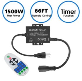 1500Watt AC110V/220V LED Dimmer for 110V/220V LED String Light, Wireless Remote Control Dimmer with 3 Prong Outlet, Timer Switch