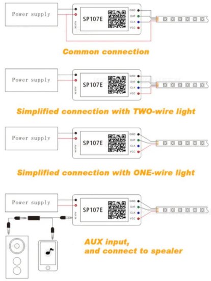 (image for) 5V-24V DC Wireless SP107E Bluetooth Music Symphony Controller for Dream Color Magic Color Addressable Color Changing LED Flexible Strip Lights Max 960Pixels Controllable