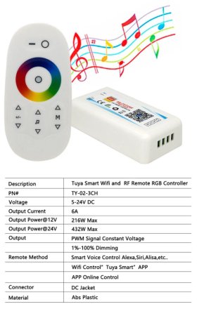 5V-24V DC Tuya APP Smart WiFi 2.4G RF Wireless RGB Remote LED Controller for RGB LED Strips