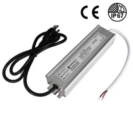 (image for) Waterproof IP67 LED Power Supply 110V AC to 12V DC Driver Transformer 3-Prong Plug 3.3 Feet Cable