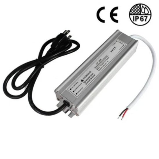 (image for) Waterproof IP67 LED Power Supply 110V AC to 12V DC Driver Transformer 3-Prong Plug 3.3 Feet Cable
