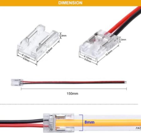 (image for) 10PCS PACK COB LED Strip Connectors Solderless Snap Down 2 Conductors Connectors for 8mm 10mm Wide COB Flex LED Strips