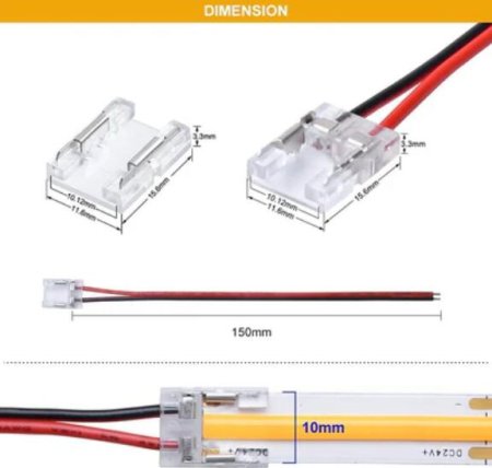 (image for) 10PCS PACK COB LED Strip Connectors Solderless Snap Down 2 Conductors Connectors for 8mm 10mm Wide COB Flex LED Strips