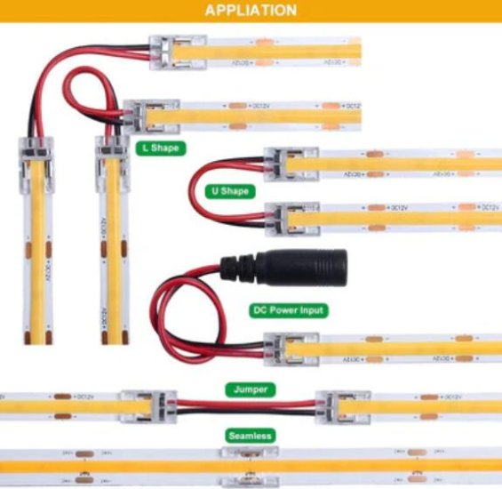 (image for) 10PCS PACK COB LED Strip Connectors Solderless Snap Down 2 Conductors Connectors for 8mm 10mm Wide COB Flex LED Strips