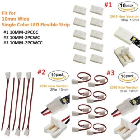 (image for) 10pcs/Pack New LED Strip Connector Solderless Snap Down 2 Pin Strip to Strip Gapless Jumper for 10mm Wide 5050 5630 Single Color Flex LED Strips