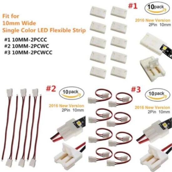 (image for) 10pcs/Pack New LED Strip Connector Solderless Snap Down 2 Pin Strip to Strip Gapless Jumper for 10mm Wide 5050 5630 Single Color Flex LED Strips