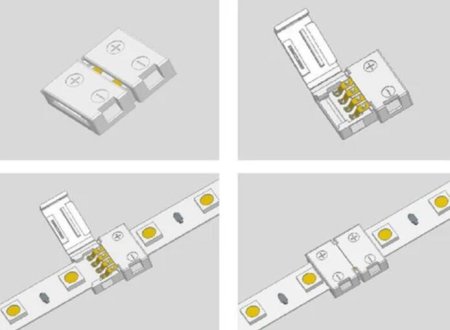 (image for) 10pcs Pack Solderless Snap Down 4Conductor LED Strip Connectors for 10mm Wide SMD5050 RGB Color Flex LED Strips