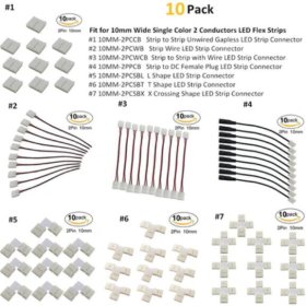 10pcs Pack Solderless Snap Down 2 pin Conductor LED Strip Connector for 10mm Wide 5050 5630 Single Color Flex LED Strips