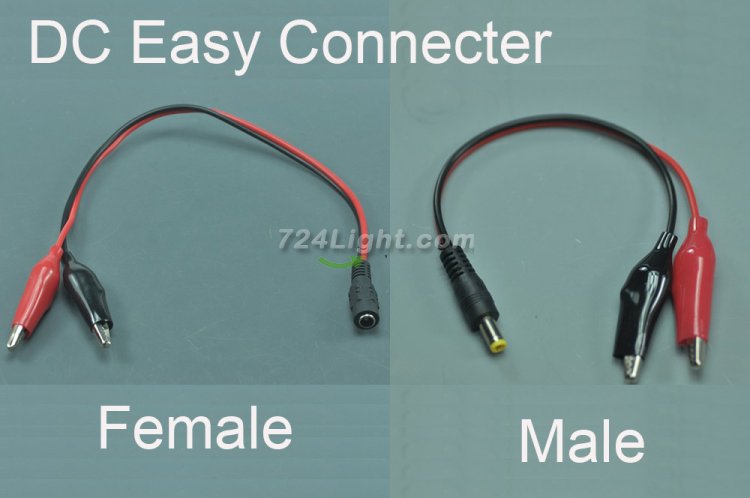 (image for) LED Strip Light DC Connector With Two alligator clip Lead DC Female 5.5mm x 2.5mm(2.1mm)