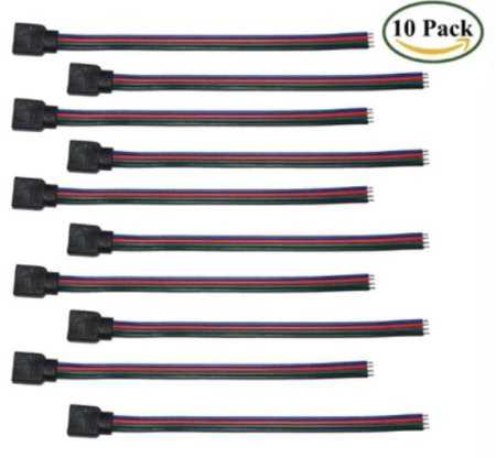 (image for) 10pcs Pack RGB LED Light Strips Connector with 4Pin plug RGB LED Strip Connector Cable for SMD 5050/3528 RGB LED Strip light - 15cm/6 Inch