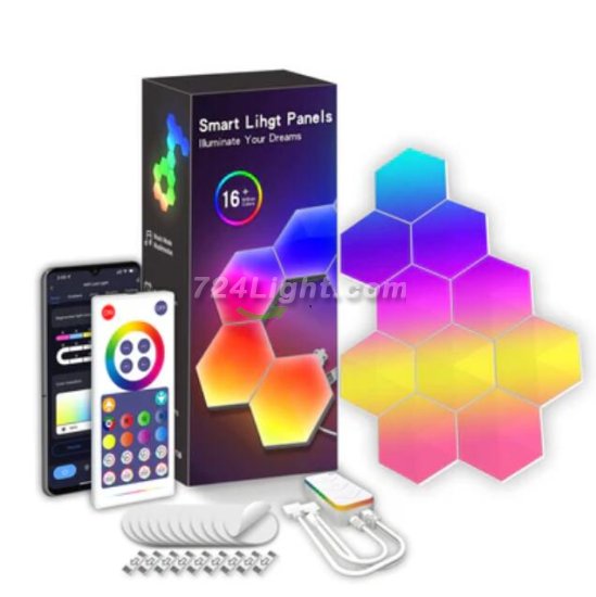 (image for) Hexagon Lights Smart App Control RGB Hexagon LED Lights for Wall or Desktop with Music Sync for Gaming Room Streaming Decor