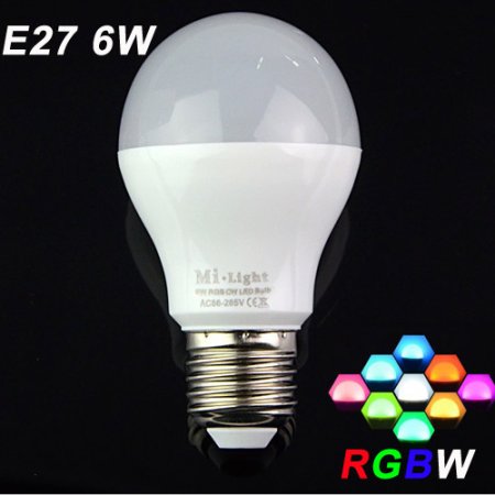 (image for) 85-265V Milight 2.4G Wireless E27 6W RGBW LED Bulb Lamp RGB+White/RGB+Warm White LED Bulb