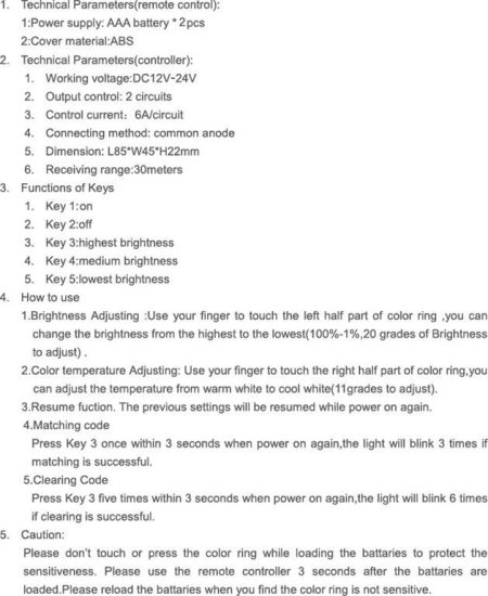 (image for) DC12V-24V 2.4G LED WW/CW Controller LED Strip Light Controller 2.4G LED WW/CW Remote Controller
