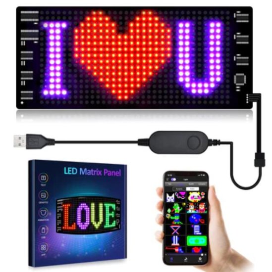 (image for) Model 1632 Flexible USB 5V Car LED Sign Bluetooth App Control Display Screen Text Pattern Animation LED sign display for Car Windows, Shop, Bar and Entrance Sign
