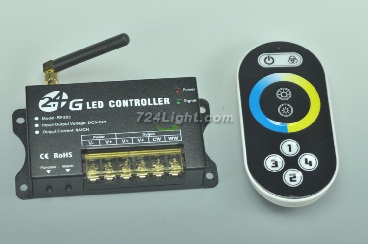 (image for) 2.4Ghz DC12V - 192W DC24V - 384W 2Channels 8A 2.4G LED Color Temperature Adjust Controller With RF Touch Remote