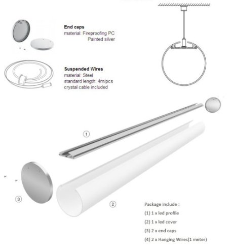 (image for) 1 Meter 39.4â€ LED Suspended Tube Light LED Aluminum Channel Diameter 60mm suit 30mm Flexible LED Strips