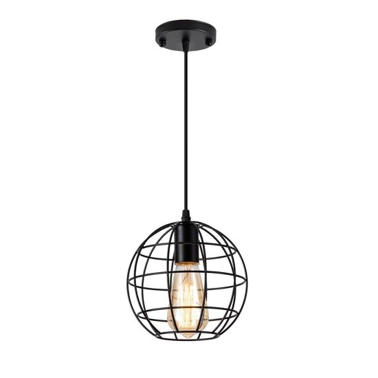 (image for) Industrial Pendant Light, retro black metal shade with adjustable for dining room, bedroom, kitchen, hallway