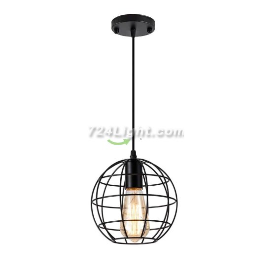 (image for) Industrial Pendant Light, retro black metal shade with adjustable for dining room, bedroom, kitchen, hallway