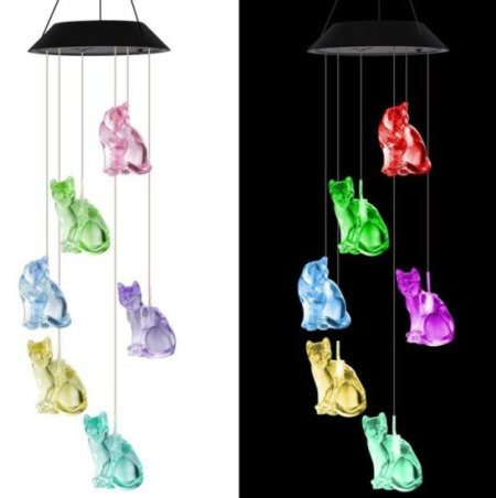 (image for) Cat Solar Wind Chimes, Solar Wind Chimes Outdoor Decorative Lights For Patio Garden Window Holiday Gifts