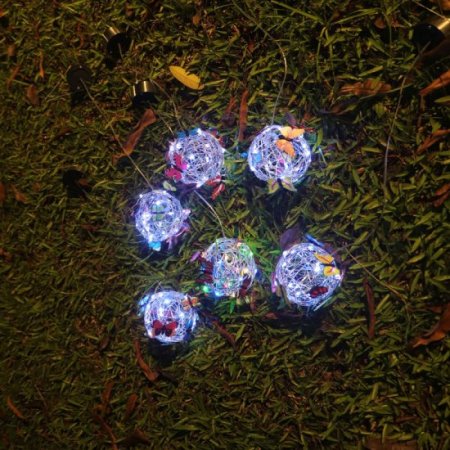 (image for) Hanging Butterfly Orb Solar Lights, Outdoor Yard Hanging Mesh Orb Colorful Waterproof Durable Metal Decorative