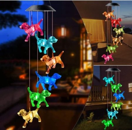 (image for) Outdoor Solar Dog Wind Chime Lights for Garden, Patio, Party, Yard, Window, Outdoor Decorations