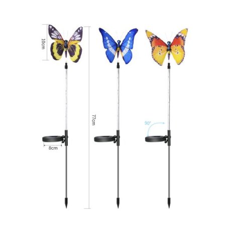 (image for) Solar Butterfly Lights, 3 Pack Garden Solar Lights Outdoor, Multi-Color Changing LED Solar Lights, Solar Stake Light with IP65 Waterproof Fiber Optic Butterfly Decorative Lights