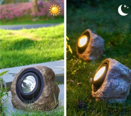 (image for) Solar Stone Light, Waterproof Resin Simulation Stone Light for Garden Lawn Path Landscape Spotlight