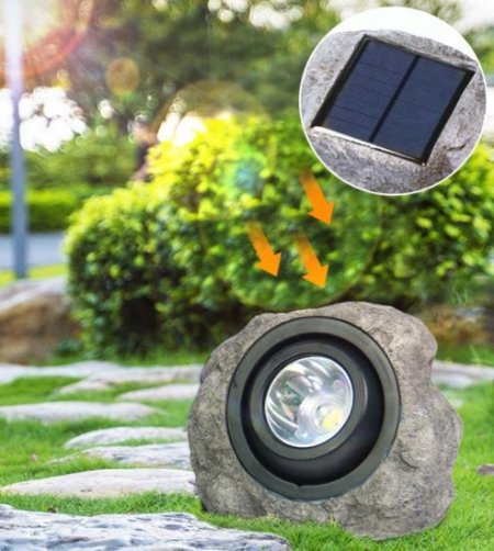 (image for) Solar Stone Light, Waterproof Resin Simulation Stone Light for Garden Lawn Path Landscape Spotlight