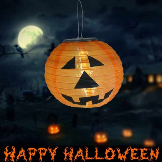 (image for) Halloween Pumpkin Decoration - Hanging Solar Lights Outdoor, Waterproof Spooky Hanging LED
