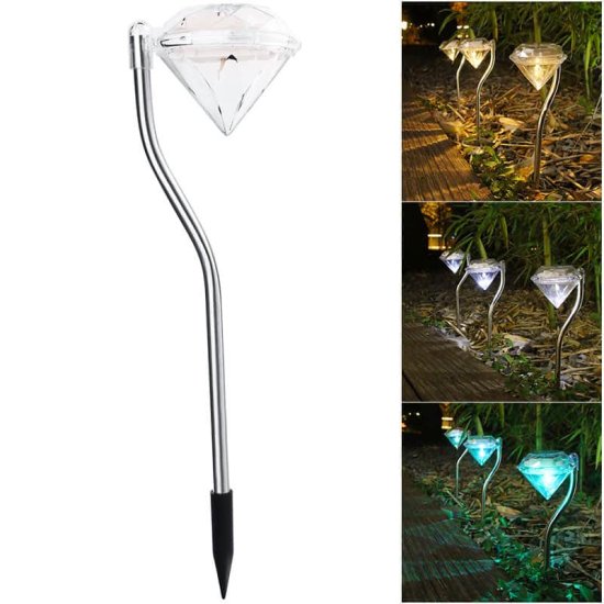 (image for) Outdoor Solar Diamond Lights, 2 Pack Solar Lawn Lights for Garden Terraces, Flowerbeds, Lawn Paths