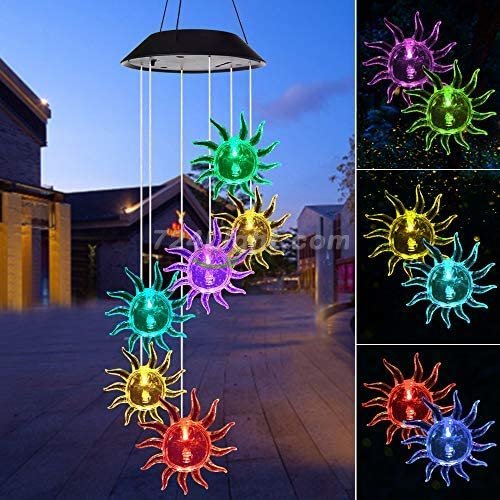 (image for) Outdoor Solar Sunflower Wind Chime Lights for Garden, Patio, Party, Yard, Window, Outdoor Decorations
