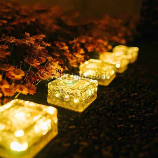 (image for) Solar LED Glass Brick Lights for Outdoor Yard Deck Road Path Garden Decoration - 2 Pack