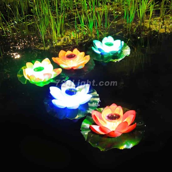 (image for) Solar Lotus Light, Outdoor Pond Water Floating Light Waterproof Solar Garden Wishing Lotus Leaf Light