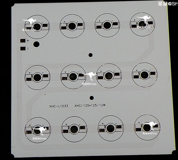 (image for) 12W 125x125mm LED High Power Rectangular Aluminum Plate 12 Series Connections