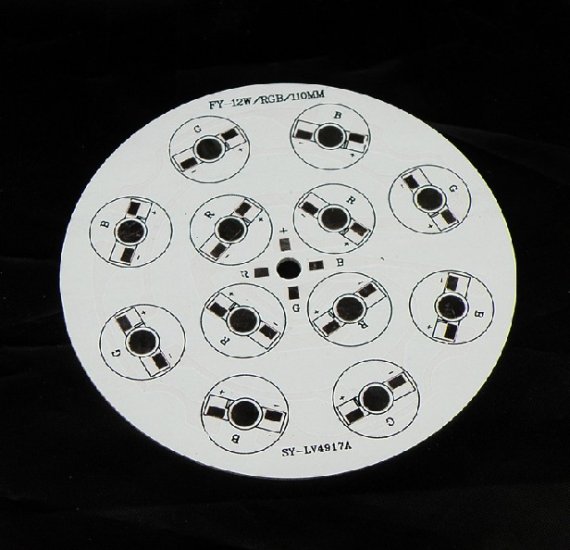 (image for) 12W RGB LED High Power Aluminum Plate 4 Series Connections 3 Parallel connections Common Anode Diameter 110mm